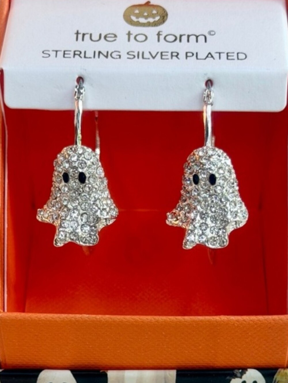 True To Form Pave Ghost Silver Toned Hoop Earrings - Clear Crystal Ta